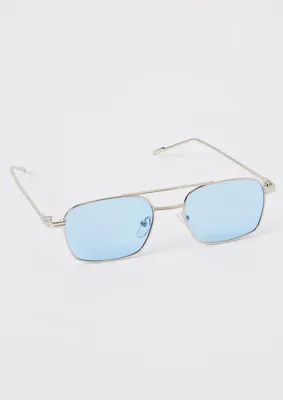 Blue Flat Brow Square Sunglasses