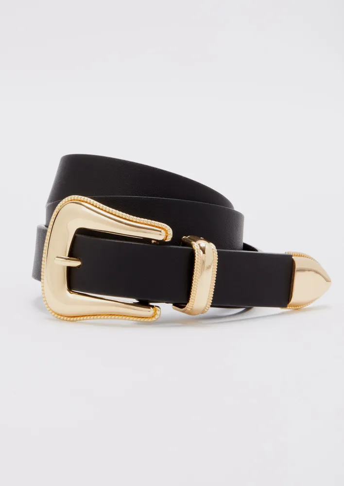 Black Wide Western Buckle Belt