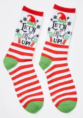 Red Striped Elfed Up Holiday Crew Socks
