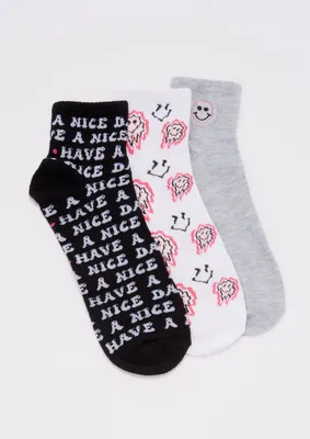 3-Pack Have A Nice Day Ankle Crew Socks