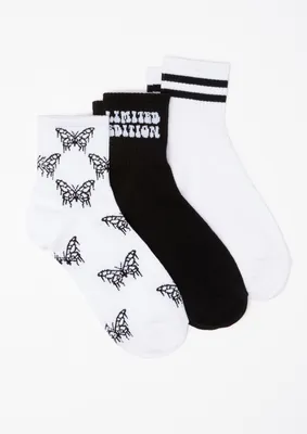 3-Pack Limited Edition Butterfly Crew Socks