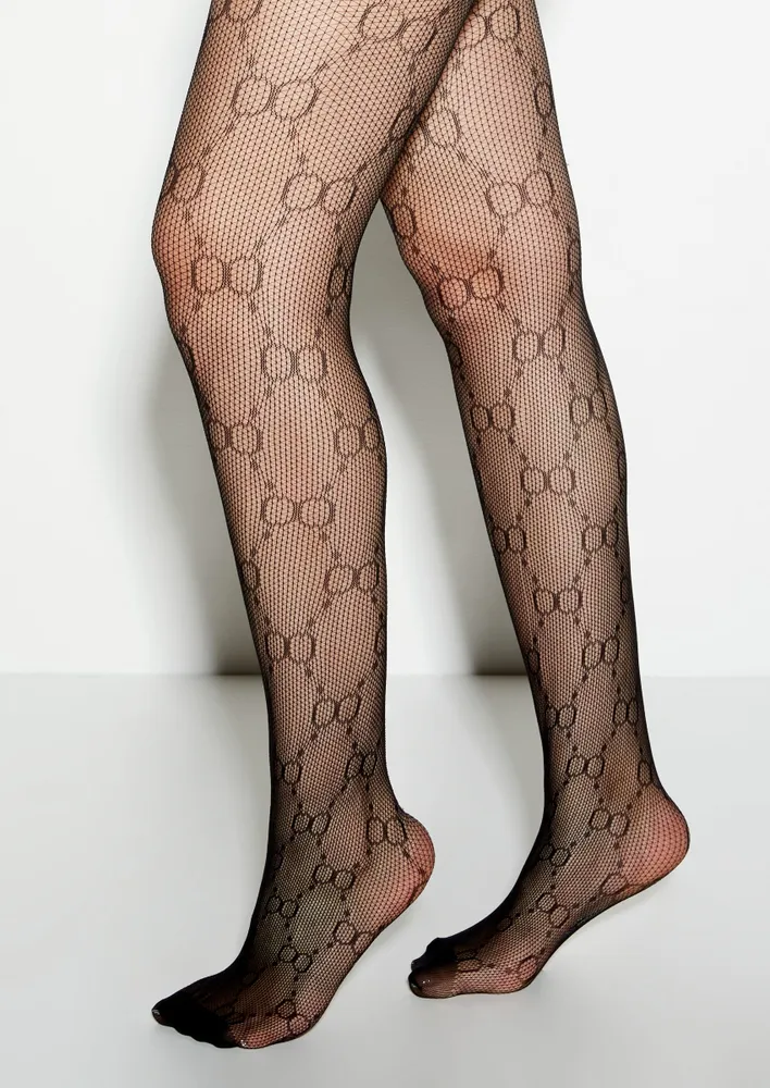 Double fishnet tights, black, Women's Tights