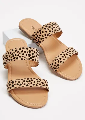 Cheetah Print Double Band Slide Sandals