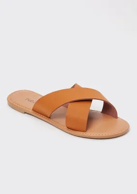 Camel Crisscross Slide Sandals