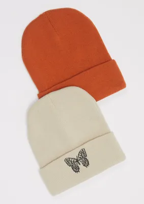 2-Pack Butterfly Embroidered Beanie Set