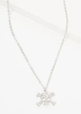 Silver Pave Skull And Crossbones Necklace