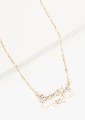 Gold Pave Beautiful Scripted Necklace