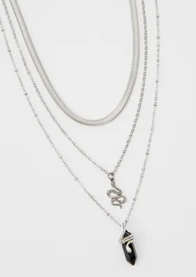 Silver Triple Layered Snake Necklace