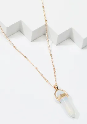 Gold Opal Point Crystal Charm Necklace