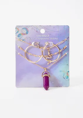 4-Pack Amethyst Hoop Earring And Necklace Set