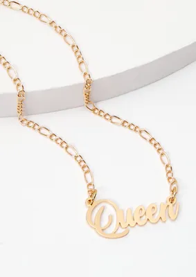 Gold Queen Script Necklace