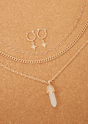 2-Pack Crystal Layered Necklace And Earring Set