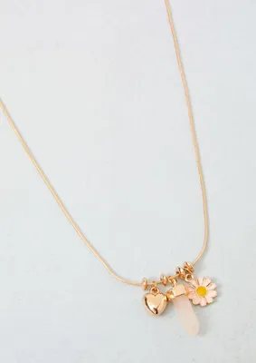 Gold Daisy Crystal Heart Necklace