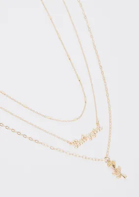 Gold Babygirl Rose Pendant Layered Necklace