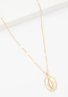 Gold Oval Saint Pendant Necklace