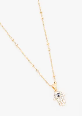 Gold Dot Chain Hamsa Eye Necklace