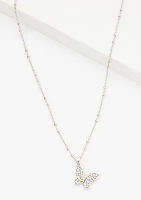 Silver Pave Butterfly Necklace