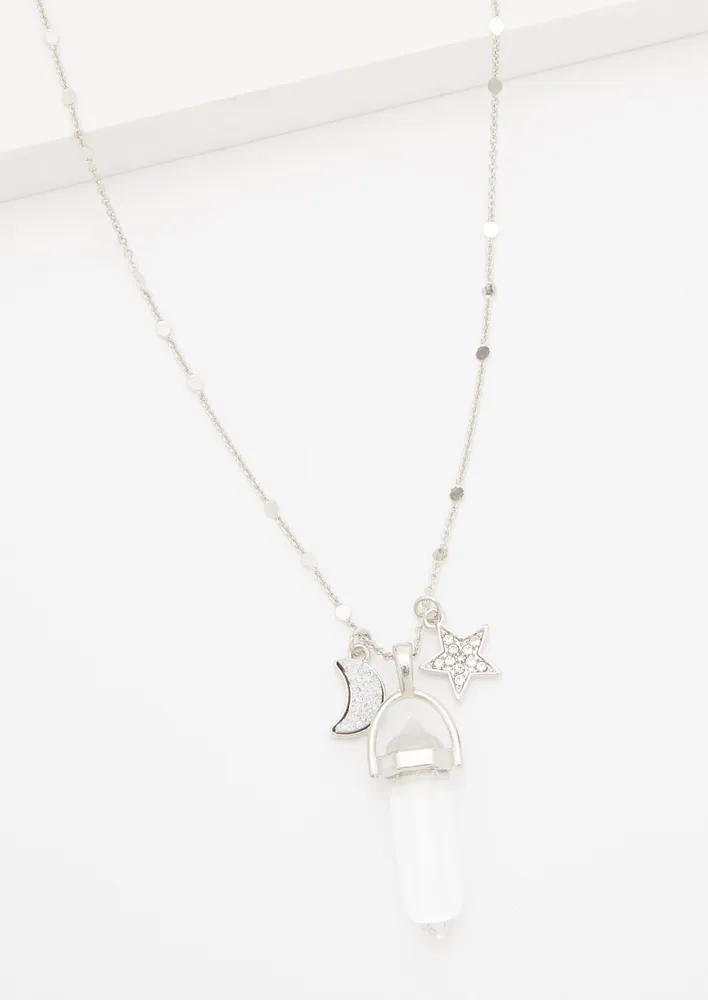 Silver Crescent Moon Pendant Mood Necklace