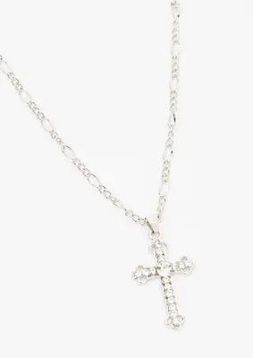 Silver Pave Cross Pendant Necklace