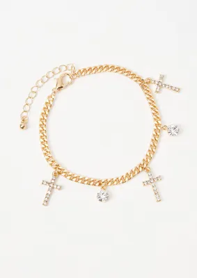 Gold Pave Cross Charm Bracelet