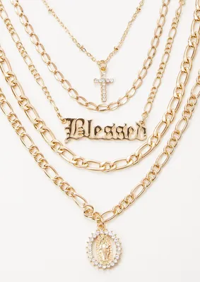 5-Pack Gold Blessed Cross Bracelet Set