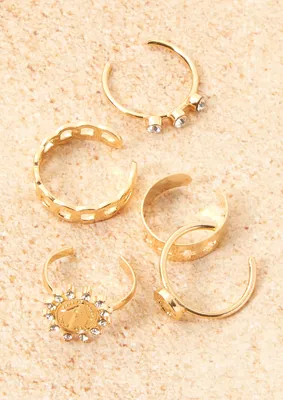 5-Pack Gold Saint Pave Chain Toe Ring Set