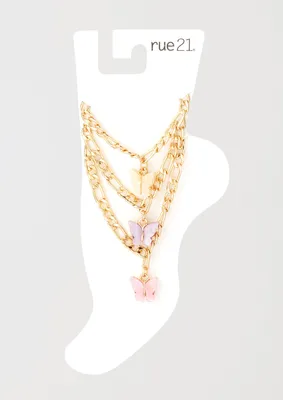 3-Pack Gold Butterfly Anklet Set
