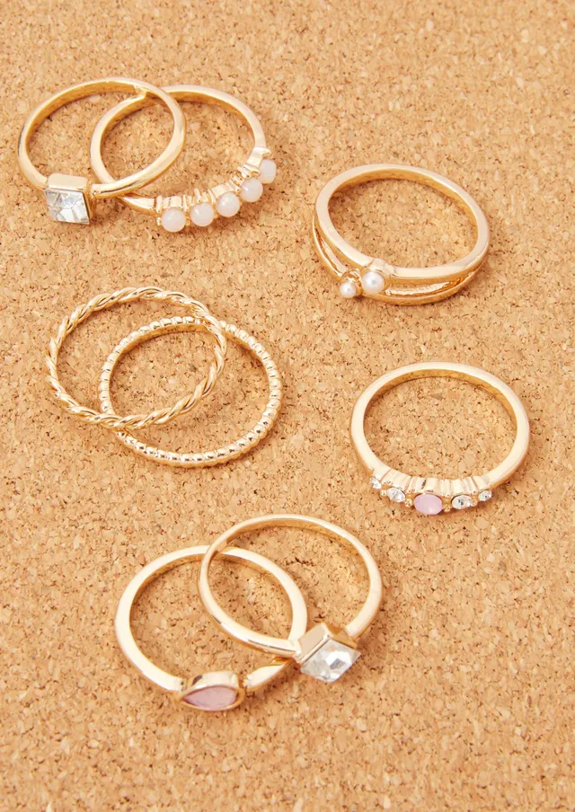 Rue21 8-Pack Gold Opal Rhinestone Ring Set