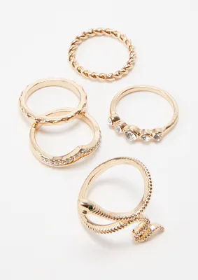 5-Pack Gold Snake Ring Set