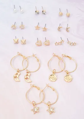 12-Pack Gold Celestial Mini Hoop Earring Set