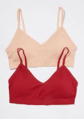 2-Pack Red And Pink Ribbed Knit Seamless Bralette Set