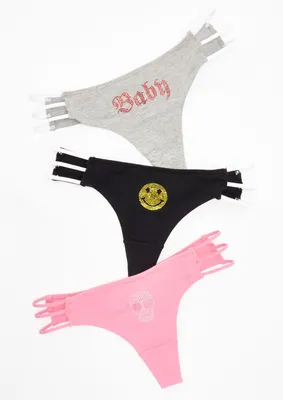 3-Pack Smiley Face Strappy Thongs