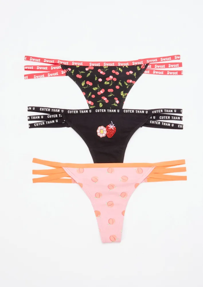 Rue21 3-Pack Strappy Fruit Print Thong Set