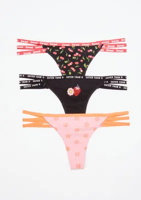 3-Pack Strappy Fruit Print Thong Set