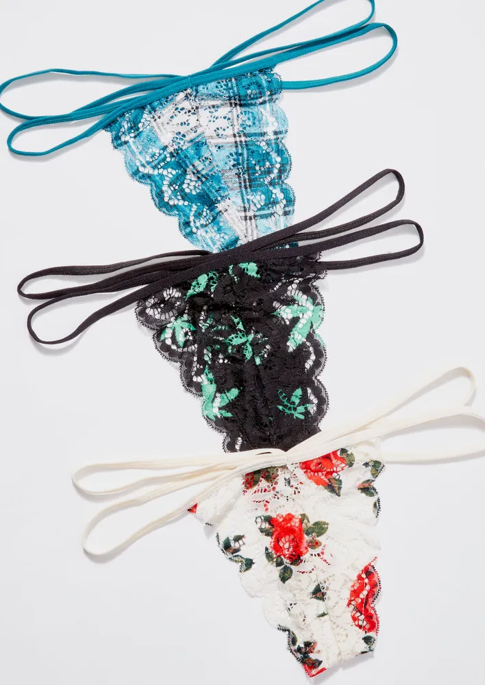 Rue21 3-Pack Must Have Solid Strappy Lace Thongs