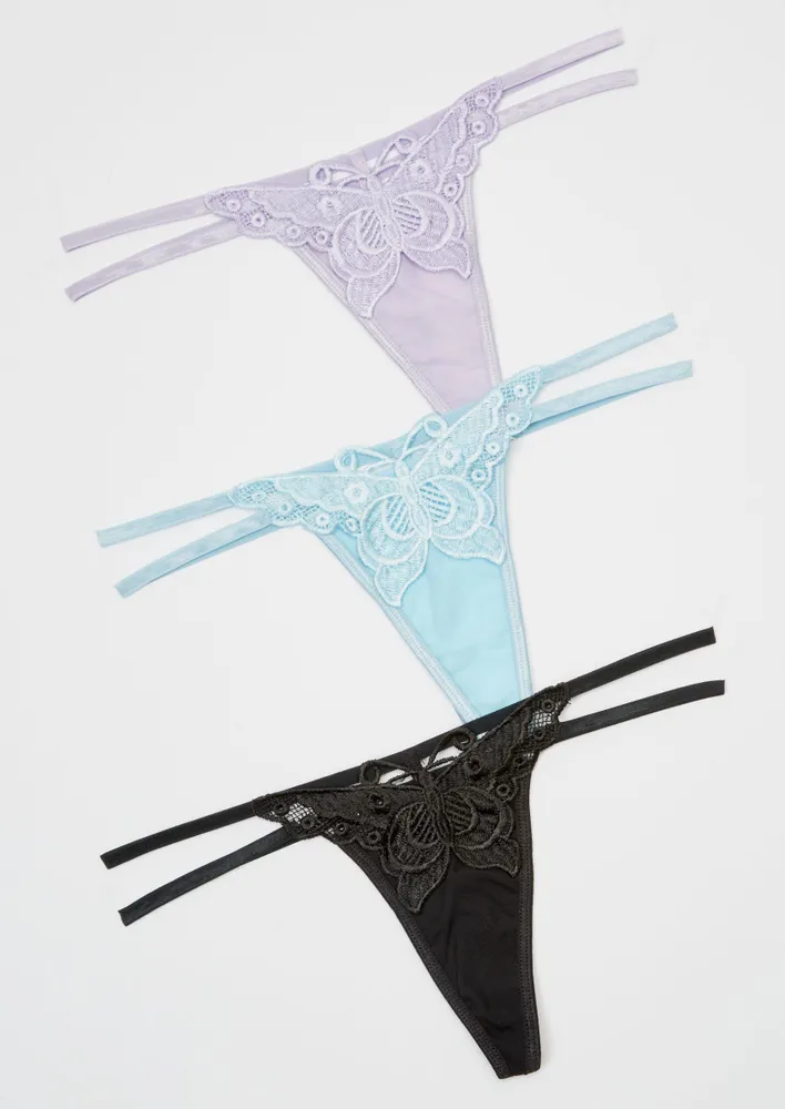 Rue21 3-Pack Must Have Solid Strappy Lace Thongs