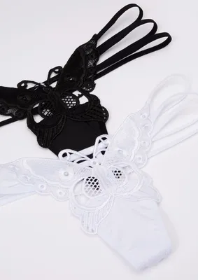 2-Pack Black White Butterfly Lace Thong Undies Set