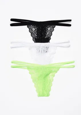 3-Pack Strappy Lace Thong Set