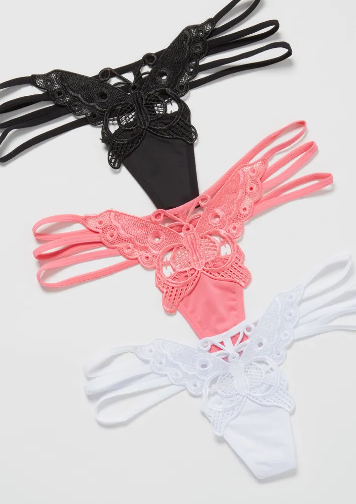 Rue21 3-Pack Butterfly Lace Strappy Thong Set