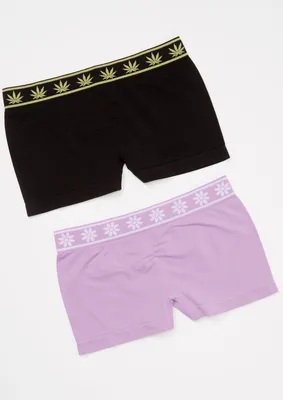 2-Pack Solid Purple Floral Weed Leaf Seamless Boy Shorts