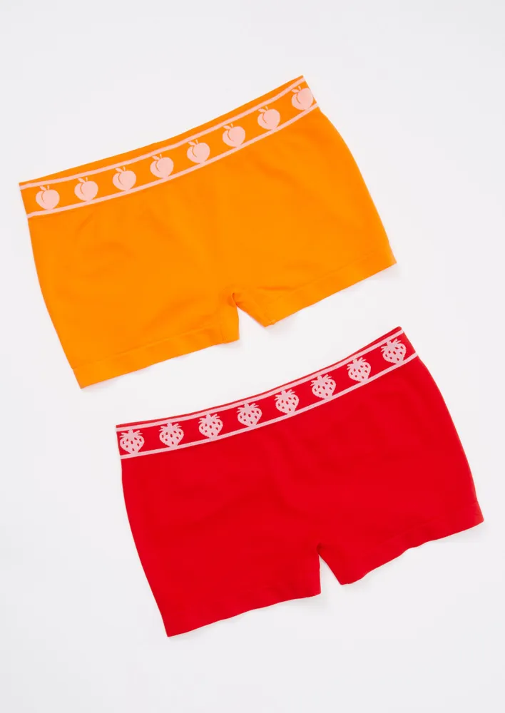 2-Pack Solid Red Strawberry Weed Leaf Seamless Boy Shorts