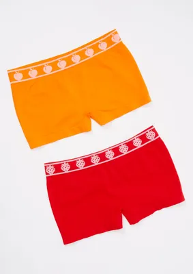 2-Pack Solid Red Strawberry Weed Leaf Seamless Boy Shorts