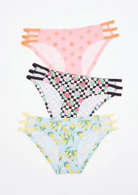 3-Pack Bungee Strap Fruit Print Bikini Undies