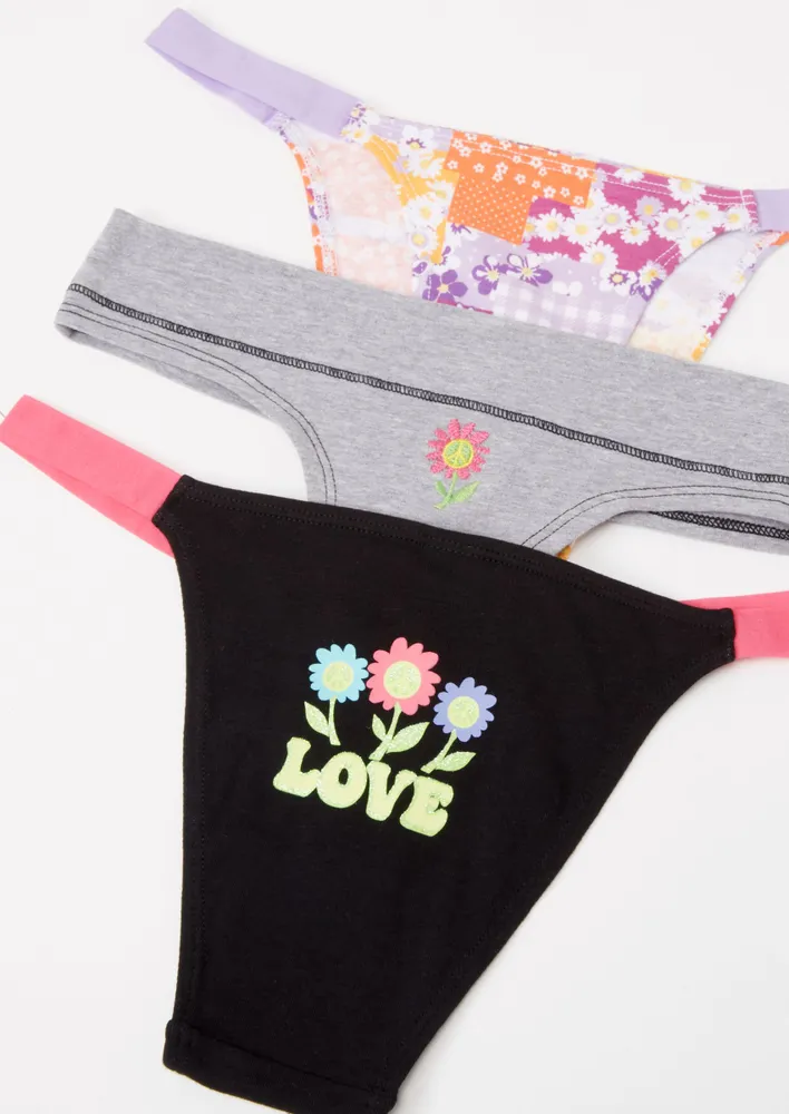 Rue21 3-Pack Love Flower Peace Sign Bikini Panties Set