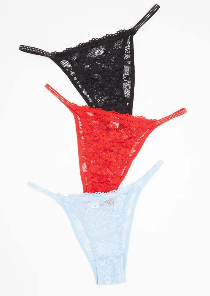 Rue21 3-Pack Must Have Lace Rhinestone Strap Thongs