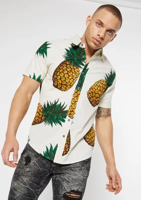 Cream Pineapple Print Button Down Shirt