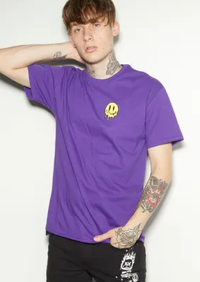 Purple Drippy Smiley Face Patch Embroidered Tee