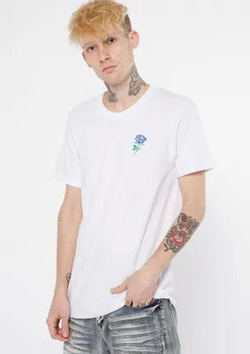 White Short Sleeve Rose Embroidered Tee