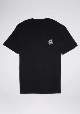 Black Skull And Rose Embroidered Tee