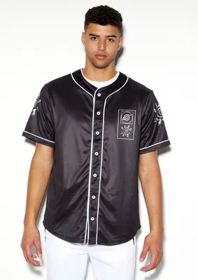 Black Naruto Graphic Baseball Jersey